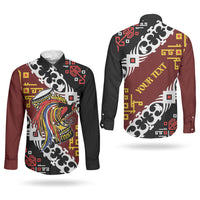 Personalised Papua New Guinea Bird Drum Couples Matching Off Shoulder Maxi Dress and Long Sleeve Button Shirt Papuan Batik Motif LT9 - Polynesian Pride