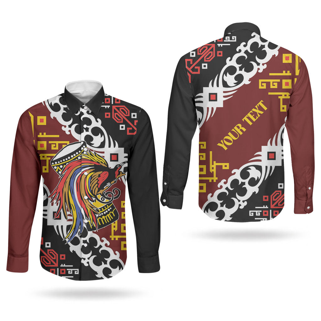 Personalised Papua New Guinea Bird Drum Couples Matching Off Shoulder Short Dress and Long Sleeve Button Shirt Papuan Batik Motif LT9 - Polynesian Pride
