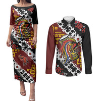Personalised Papua New Guinea Bird Drum Couples Matching Puletasi and Long Sleeve Button Shirt Papuan Batik Motif LT9 Black - Polynesian Pride