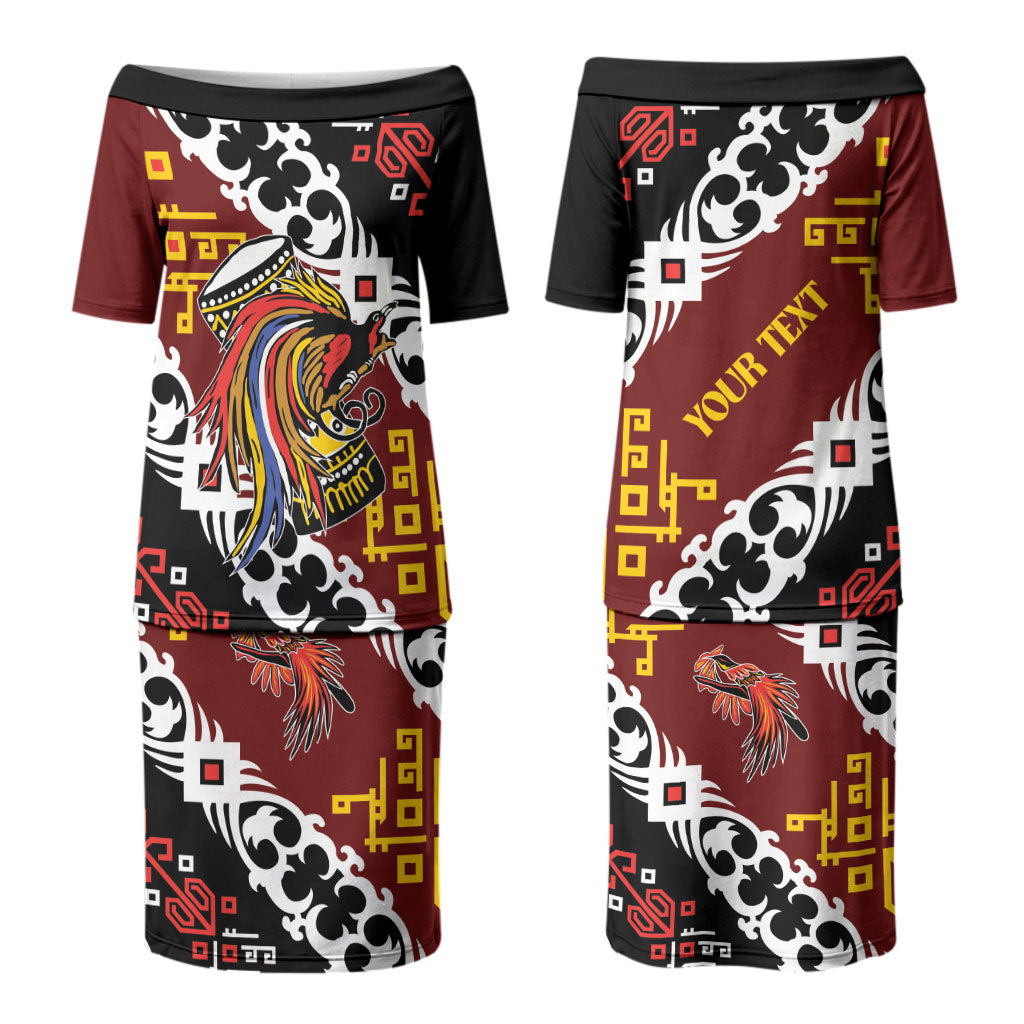Personalised Papua New Guinea Bird Drum Couples Matching Puletasi and Long Sleeve Button Shirt Papuan Batik Motif LT9 - Polynesian Pride