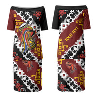 Personalised Papua New Guinea Bird Drum Couples Matching Puletasi and Long Sleeve Button Shirt Papuan Batik Motif LT9 - Polynesian Pride
