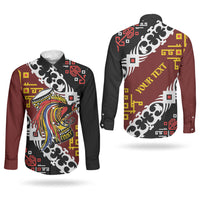 Personalised Papua New Guinea Bird Drum Couples Matching Short Sleeve Bodycon Dress and Long Sleeve Button Shirt Papuan Batik Motif LT9 - Polynesian Pride