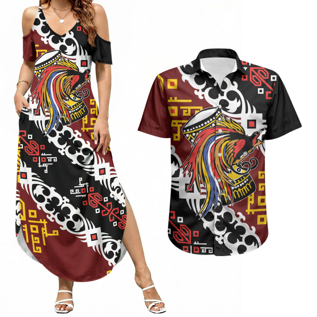 Personalised Papua New Guinea Bird Drum Couples Matching Summer Maxi Dress and Hawaiian Shirt Papuan Batik Motif LT9 Black - Polynesian Pride