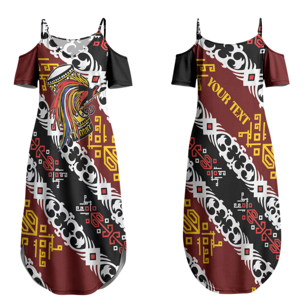 Personalised Papua New Guinea Bird Drum Couples Matching Summer Maxi Dress and Long Sleeve Button Shirt Papuan Batik Motif LT9 - Polynesian Pride