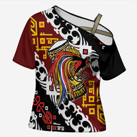 Personalised Papua New Guinea Bird Drum Cross Shoulder Shirt Papuan Batik Motif LT9 Female Black - Polynesian Pride