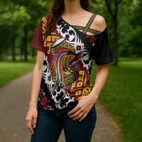 Personalised Papua New Guinea Bird Drum Cross Shoulder Shirt Papuan Batik Motif LT9 - Polynesian Pride