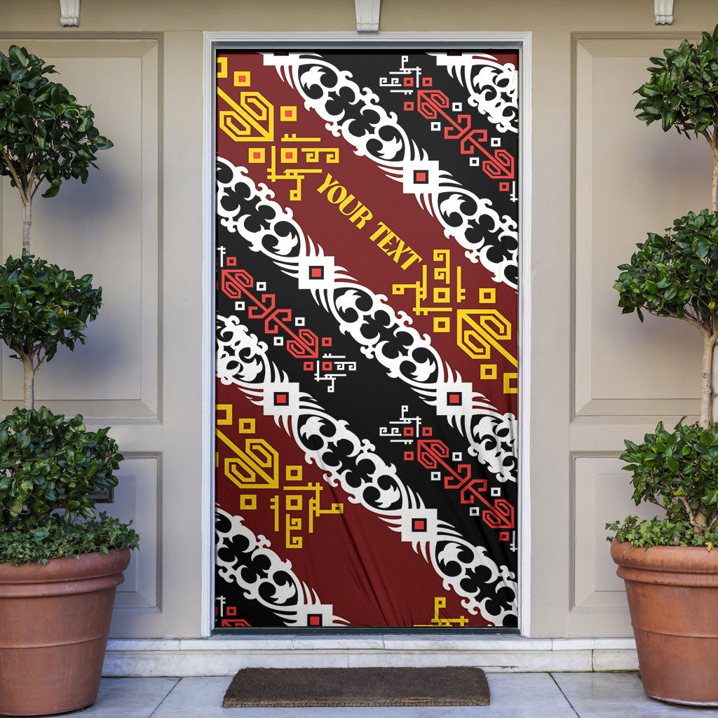 Personalised Papua New Guinea Bird Drum Door Cover Papuan Batik Motif LT9 Black - Polynesian Pride