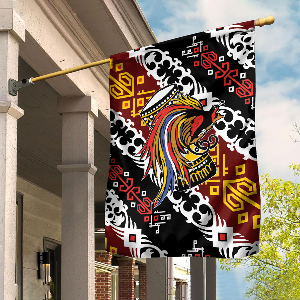 Papua New Guinea Bird Drum Garden Flag Papuan Batik Motif LT9 House Flag Black - Polynesian Pride