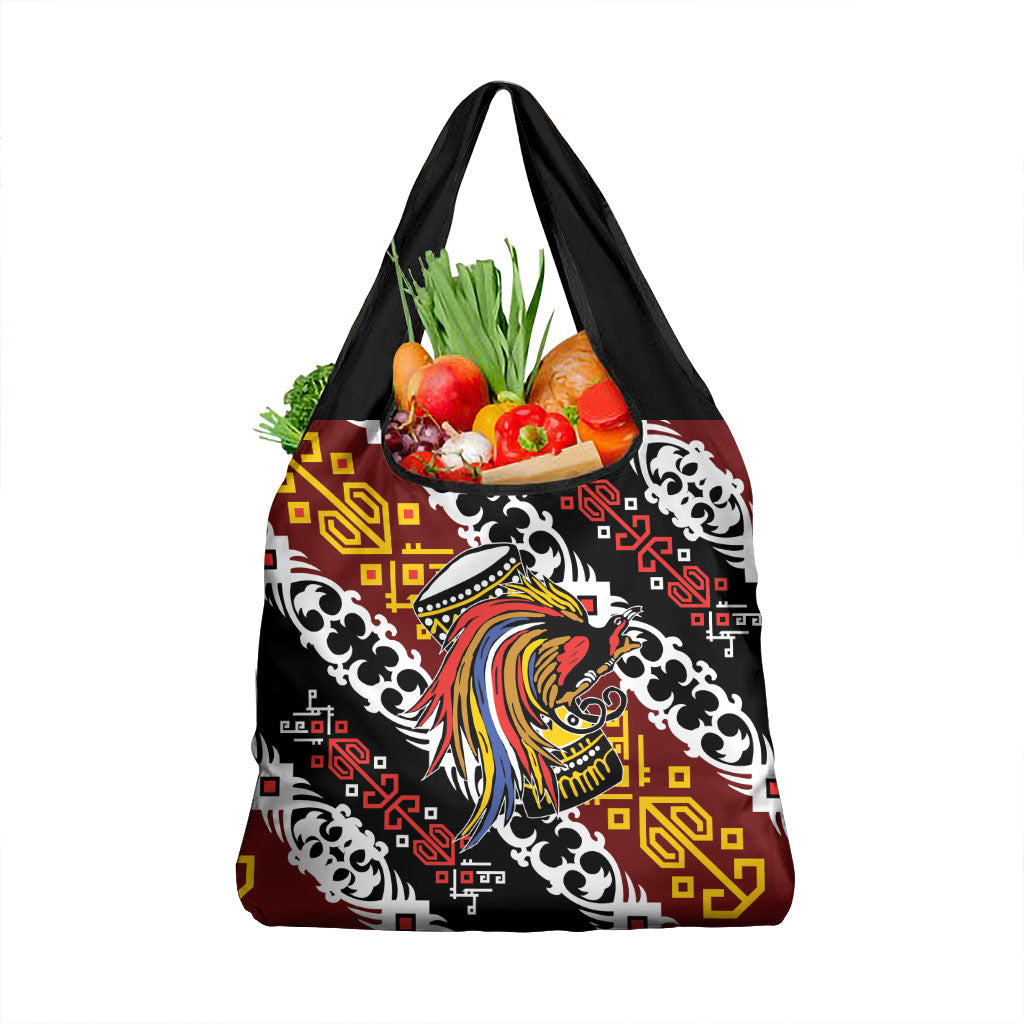 Papua New Guinea Bird Drum Grocery Bag Papuan Batik Motif LT9 1-pack One Size Black - Polynesian Pride