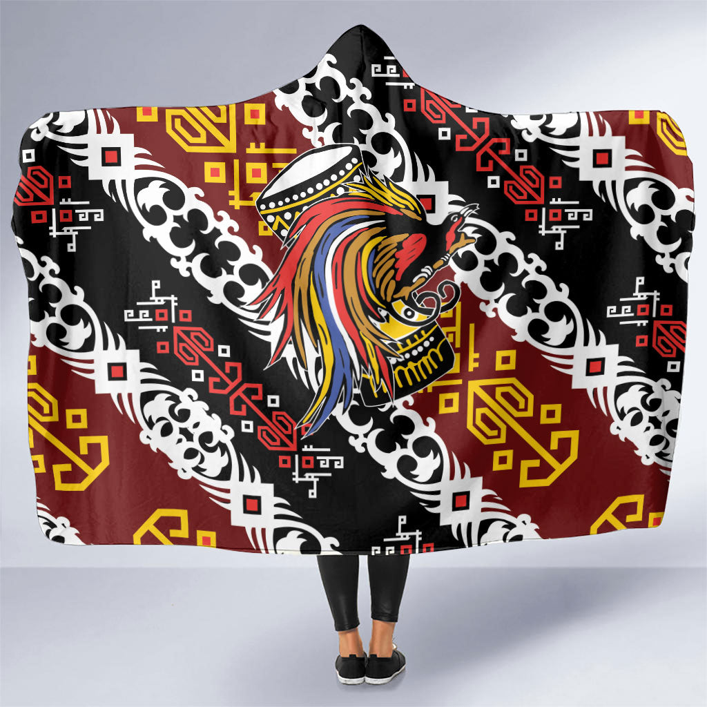 Papua New Guinea Bird Drum Hooded Blanket Papuan Batik Motif LT9 One Size Black - Polynesian Pride