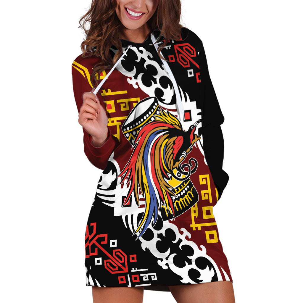 Personalised Papua New Guinea Bird Drum Hoodie Dress Papuan Batik Motif LT9 Black - Polynesian Pride