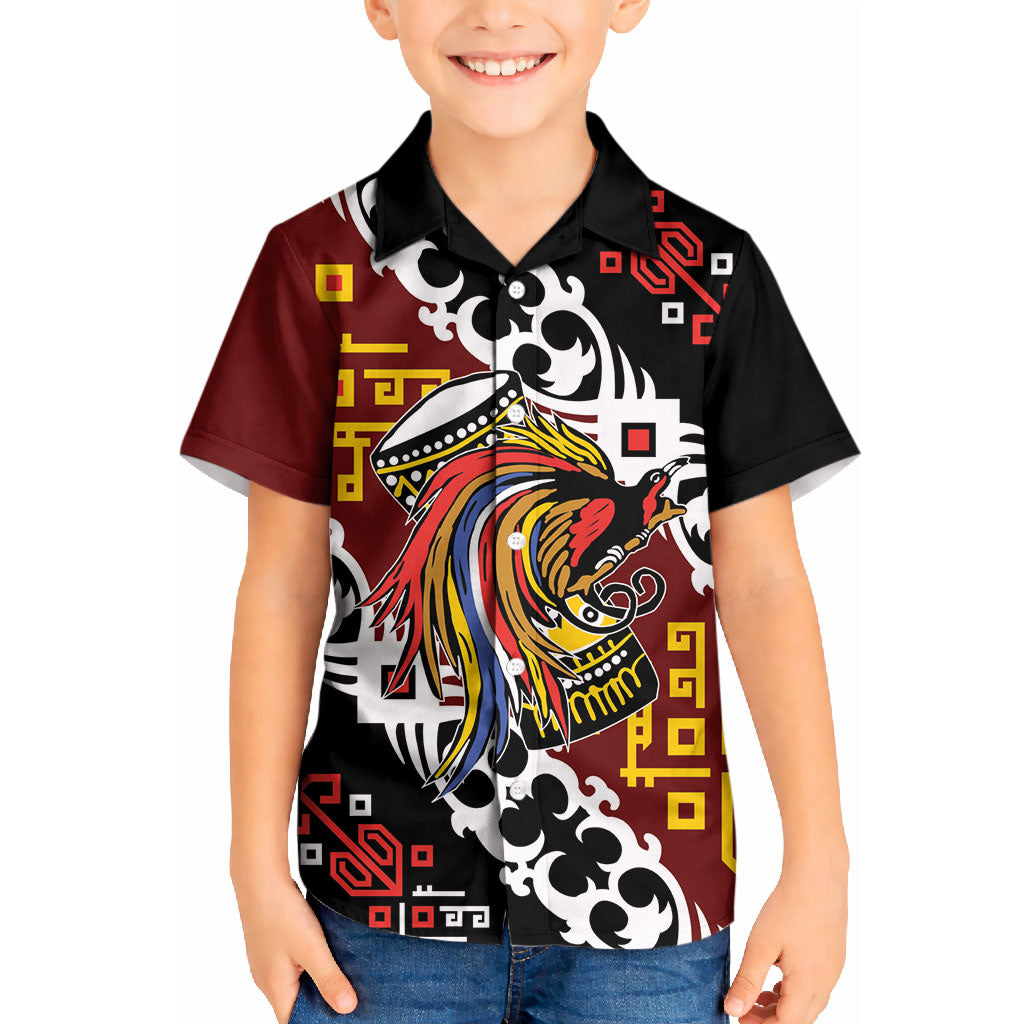 Personalised Papua New Guinea Bird Drum Kid Hawaiian Shirt Papuan Batik Motif LT9 Kid Black - Polynesian Pride
