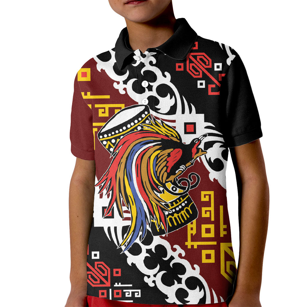 Personalised Papua New Guinea Bird Drum Kid Polo Shirt Papuan Batik Motif LT9 Kid Black - Polynesian Pride