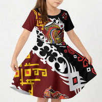 Personalised Papua New Guinea Bird Drum Kid Short Sleeve Dress Papuan Batik Motif LT9 KID Black - Polynesian Pride