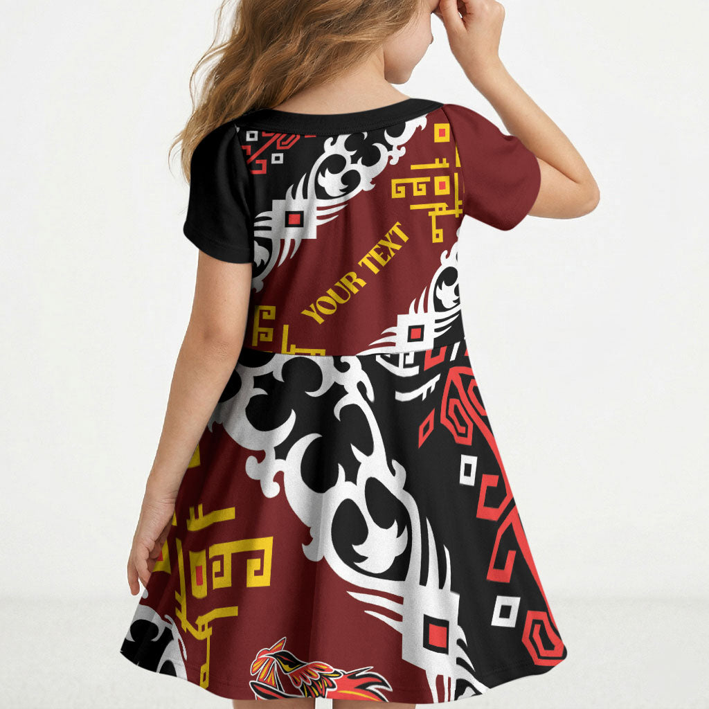 Personalised Papua New Guinea Bird Drum Kid Short Sleeve Dress Papuan Batik Motif LT9 - Polynesian Pride