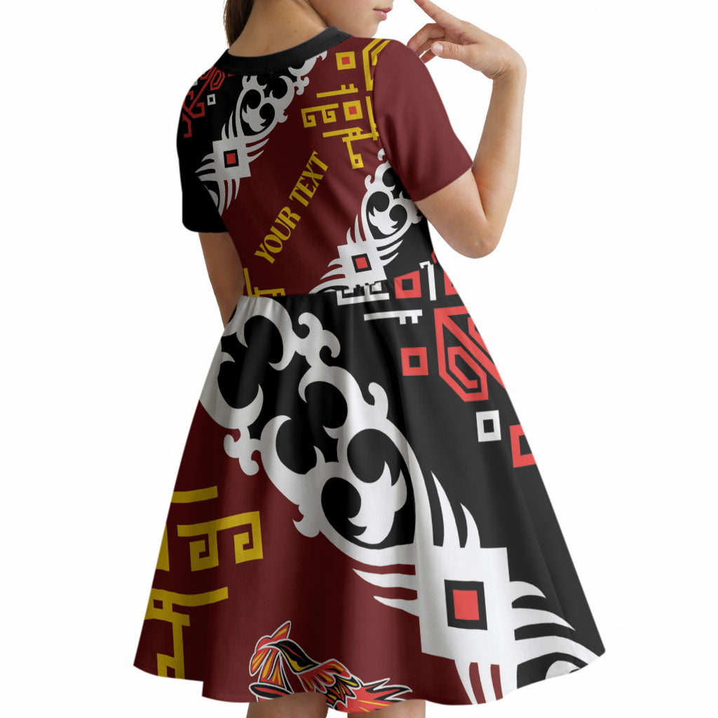 Personalised Papua New Guinea Bird Drum Kid Short Sleeve Dress Papuan Batik Motif LT9 - Polynesian Pride