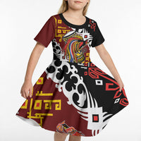 Personalised Papua New Guinea Bird Drum Kid Short Sleeve Dress Papuan Batik Motif LT9 - Polynesian Pride