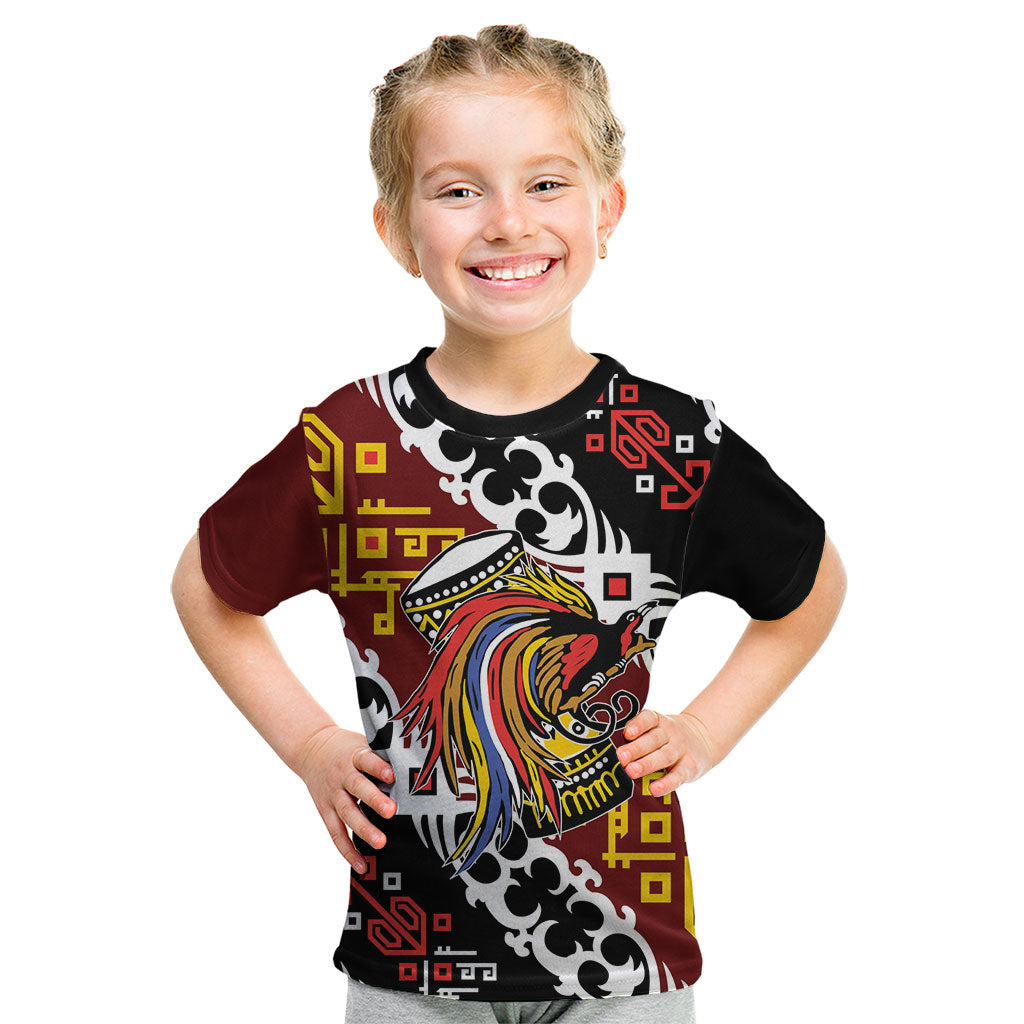 Personalised Papua New Guinea Bird Drum Kid T Shirt Papuan Batik Motif LT9 Black - Polynesian Pride
