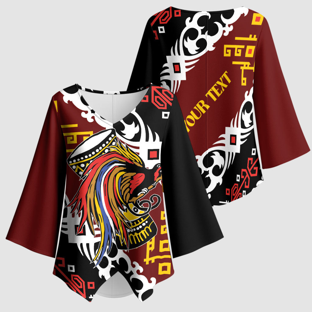 Personalised Papua New Guinea Bird Drum Kimono Sleeve Blouse Papuan Batik Motif LT9 - Polynesian Pride