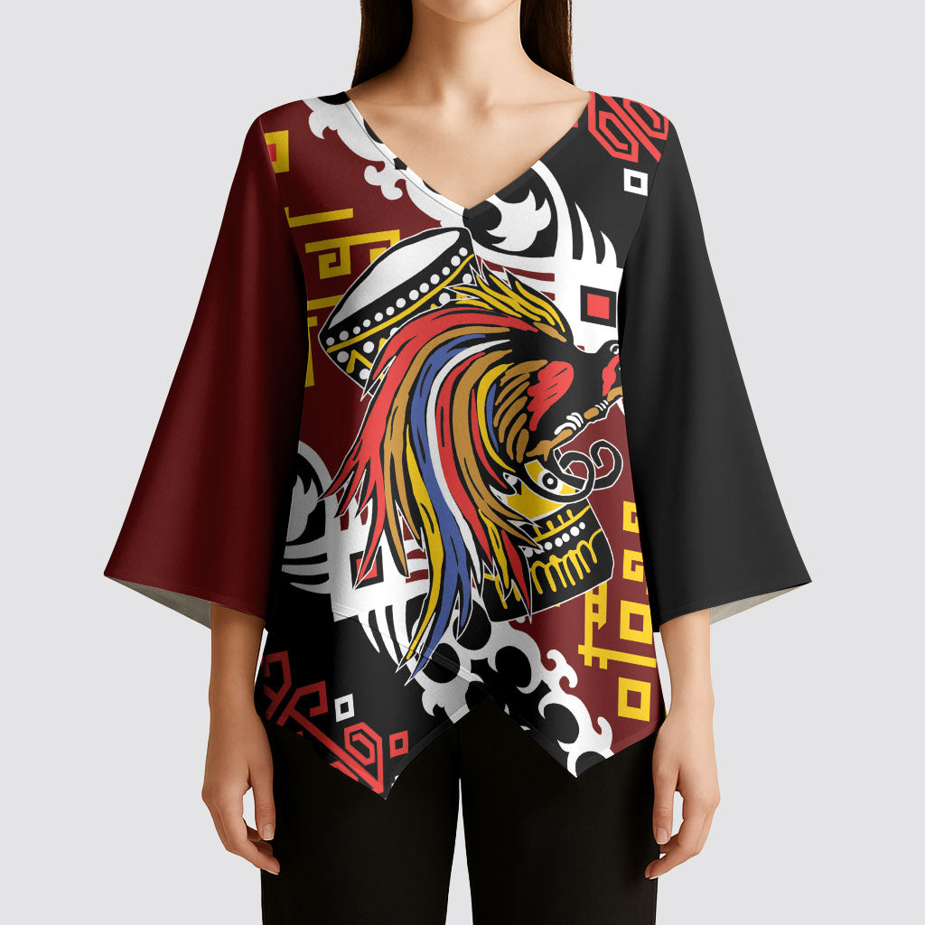 Personalised Papua New Guinea Bird Drum Kimono Sleeve Blouse Papuan Batik Motif LT9 - Polynesian Pride