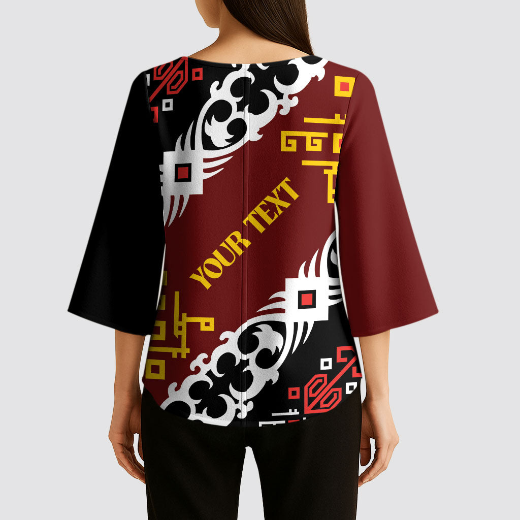 Personalised Papua New Guinea Bird Drum Kimono Sleeve Blouse Papuan Batik Motif LT9 - Polynesian Pride