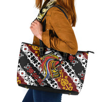 Papua New Guinea Bird Drum Leather Tote Bag Papuan Batik Motif LT9 Black - Polynesian Pride