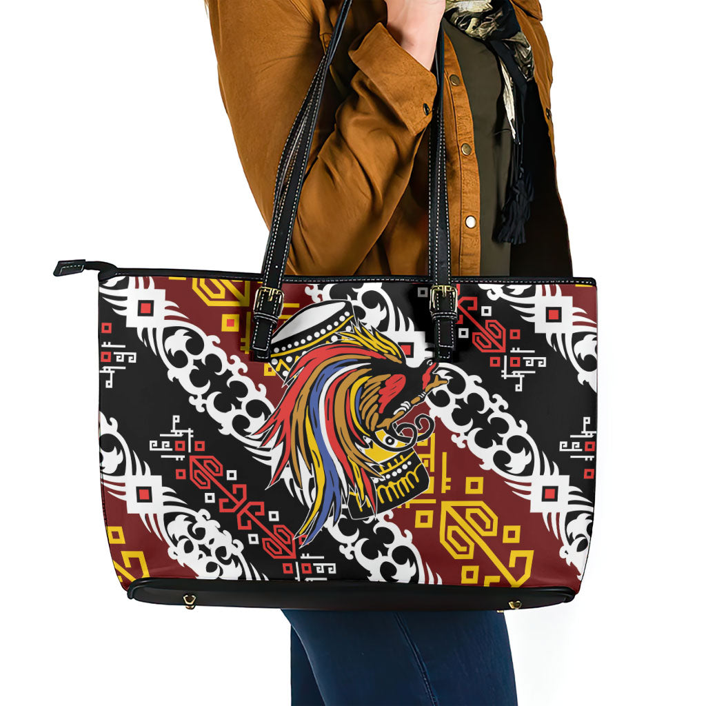 Papua New Guinea Bird Drum Leather Tote Bag Papuan Batik Motif LT9 - Polynesian Pride