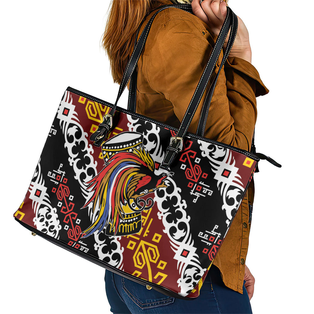Papua New Guinea Bird Drum Leather Tote Bag Papuan Batik Motif LT9 - Polynesian Pride