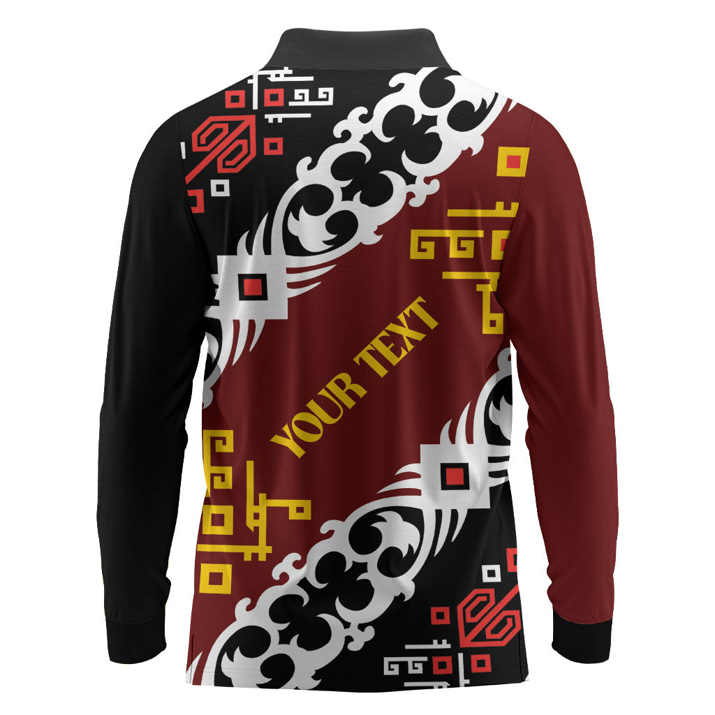 Personalised Papua New Guinea Bird Drum Long Sleeve Polo Shirt Papuan Batik Motif LT9 - Polynesian Pride
