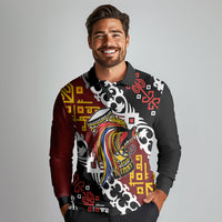Personalised Papua New Guinea Bird Drum Long Sleeve Polo Shirt Papuan Batik Motif LT9 - Polynesian Pride
