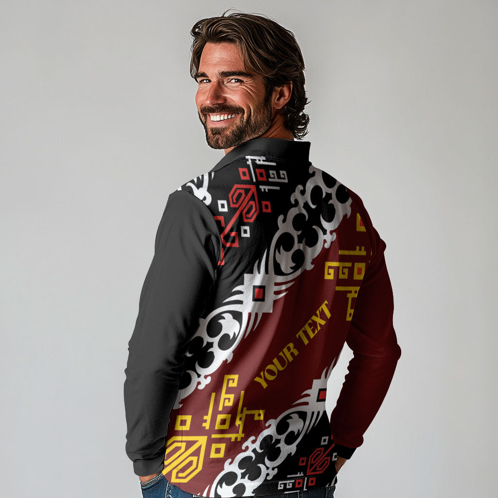 Personalised Papua New Guinea Bird Drum Long Sleeve Polo Shirt Papuan Batik Motif LT9 - Polynesian Pride