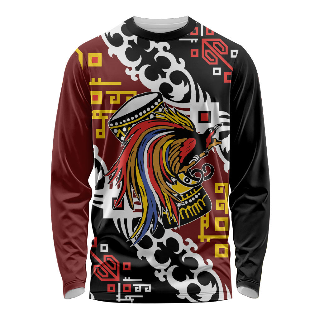 Personalised Papua New Guinea Bird Drum Long Sleeve Shirt Papuan Batik Motif LT9 Unisex Black - Polynesian Pride