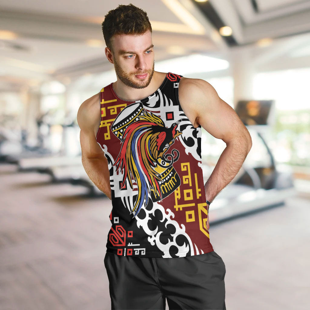Personalised Papua New Guinea Bird Drum Men Tank Top Papuan Batik Motif LT9 Black - Polynesian Pride