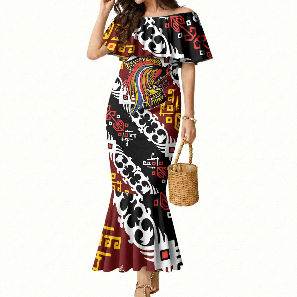 Personalised Papua New Guinea Bird Drum Mermaid Dress Papuan Batik Motif LT9 Women Black - Polynesian Pride