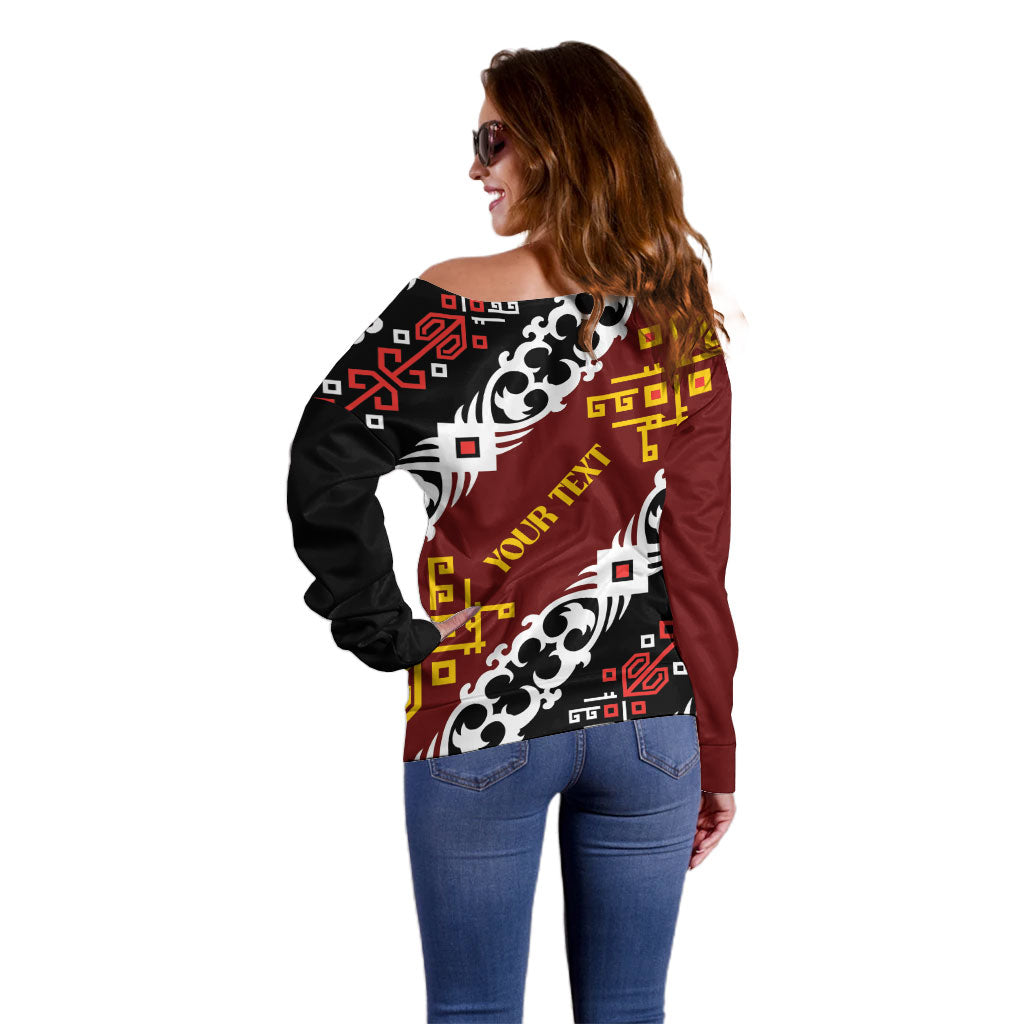 Personalised Papua New Guinea Bird Drum Off Shoulder Sweater Papuan Batik Motif LT9 - Polynesian Pride