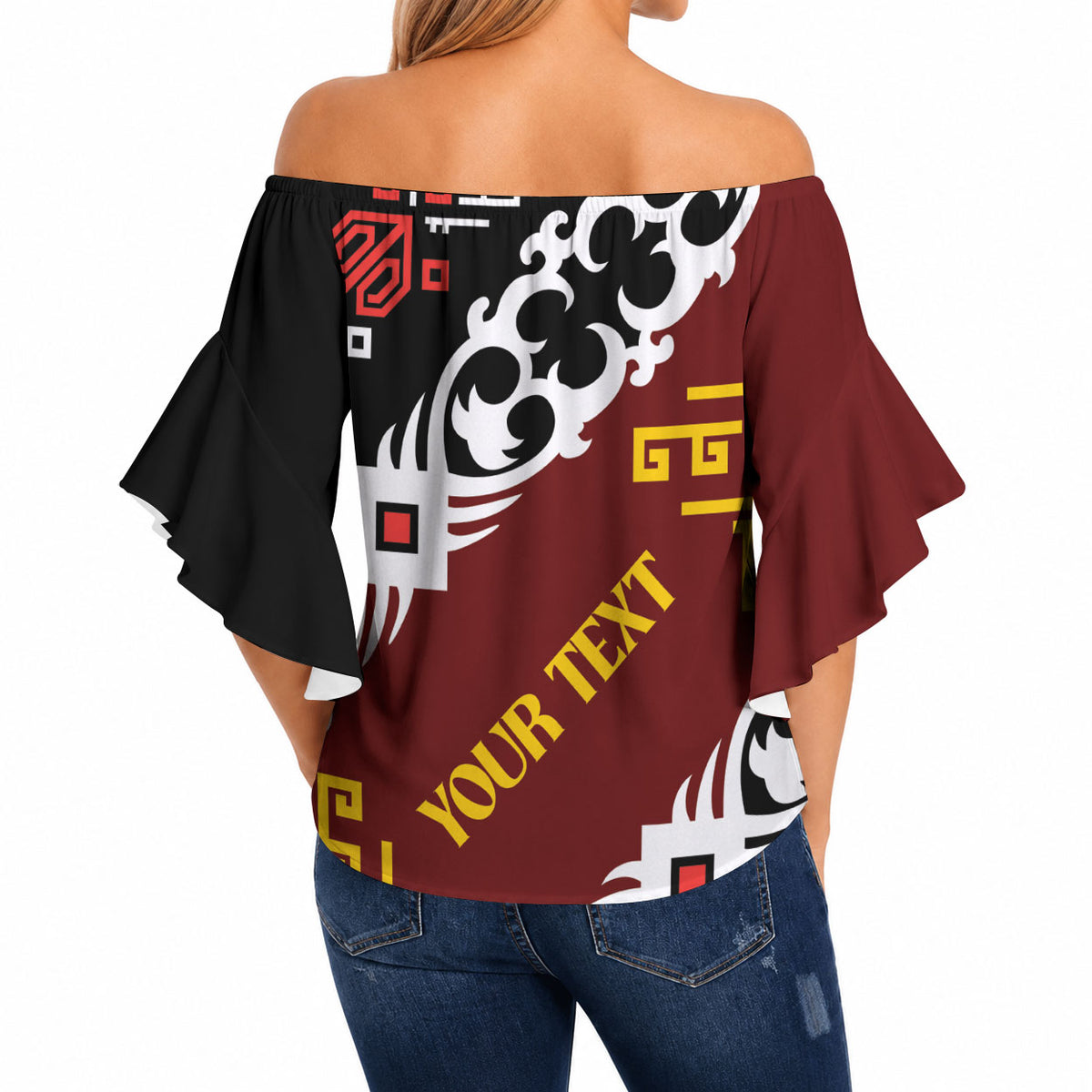 Personalised Papua New Guinea Bird Drum Off Shoulder Wrap Waist Top Papuan Batik Motif LT9 - Polynesian Pride