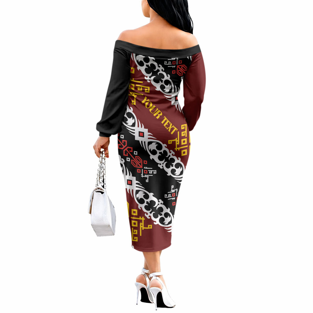 Personalised Papua New Guinea Bird Drum Off The Shoulder Long Sleeve Dress Papuan Batik Motif LT9 - Polynesian Pride