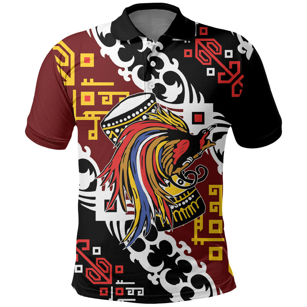 Personalised Papua New Guinea Bird Drum Polo Shirt Papuan Batik Motif LT9 Black - Polynesian Pride