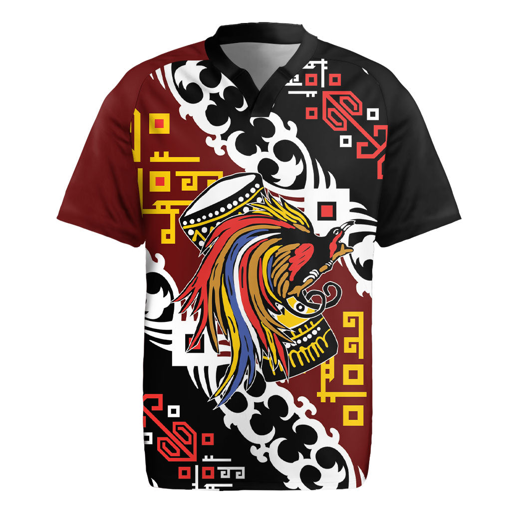 Personalised Papua New Guinea Bird Drum Rugby Jersey Papuan Batik Motif LT9 Black - Polynesian Pride