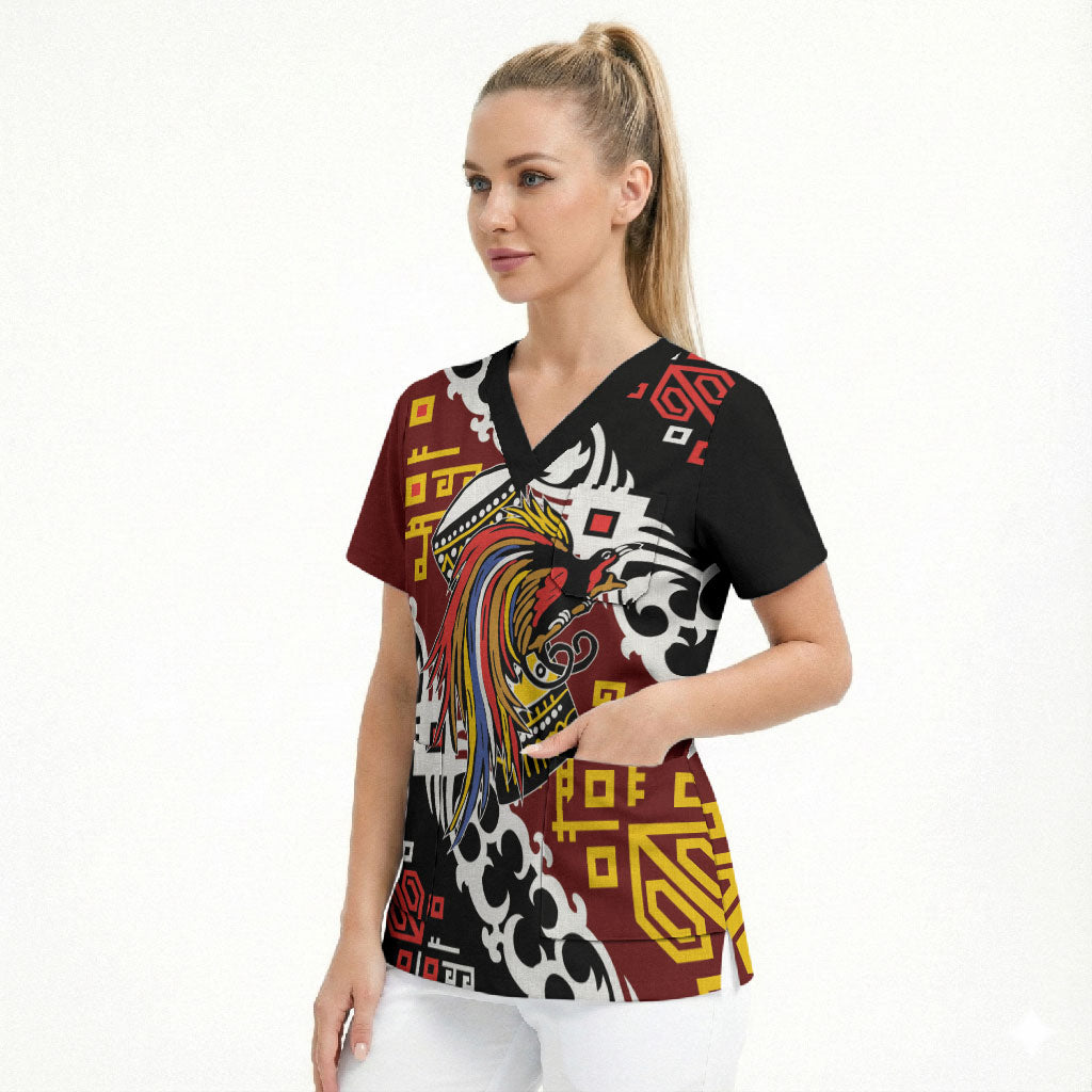 Personalised Papua New Guinea Bird Drum Scrub Top Papuan Batik Motif LT9 - Polynesian Pride