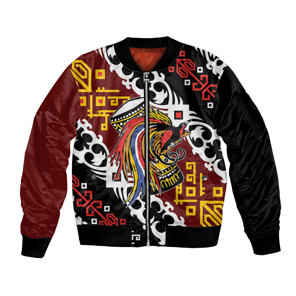 Personalised Papua New Guinea Bird Drum Sleeve Zip Bomber Jacket Papuan Batik Motif LT9 Unisex Black - Polynesian Pride