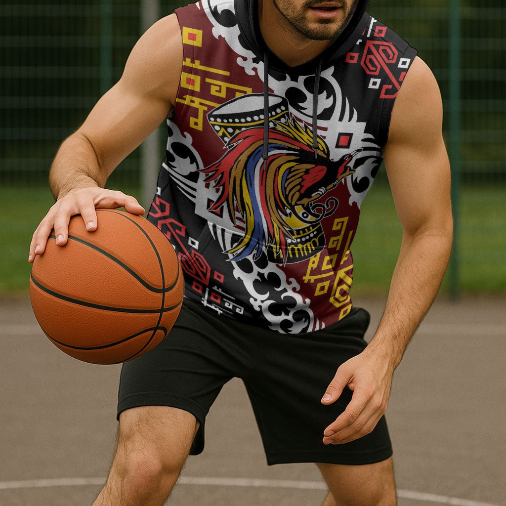 Personalised Papua New Guinea Bird Drum Sleeveless Hoodie Papuan Batik Motif LT9 - Polynesian Pride