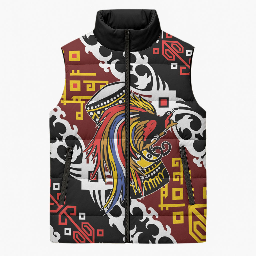 Personalised Papua New Guinea Bird Drum Sleeveless Puffer Jacket Papuan Batik Motif LT9 Unisex Black - Polynesian Pride
