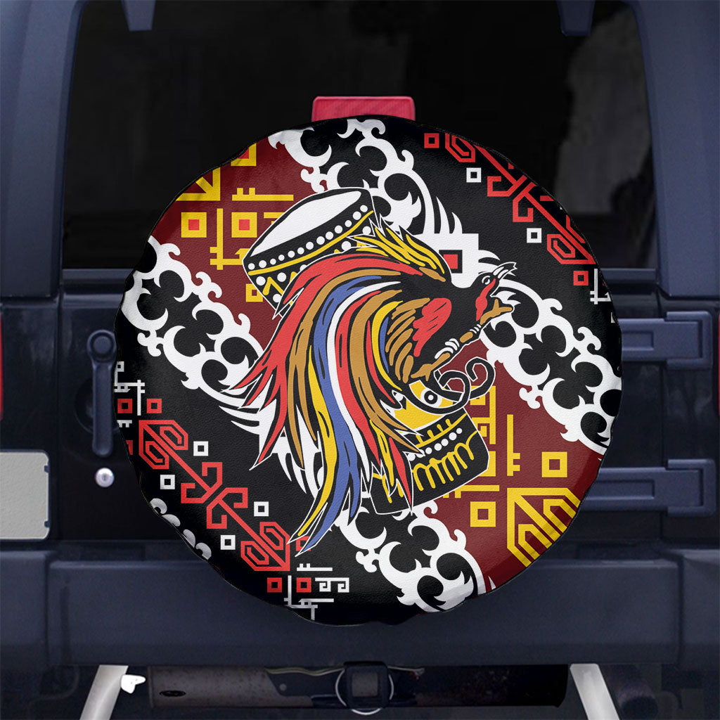 Papua New Guinea Bird Drum Spare Tire Cover Papuan Batik Motif LT9 No hole Black - Polynesian Pride