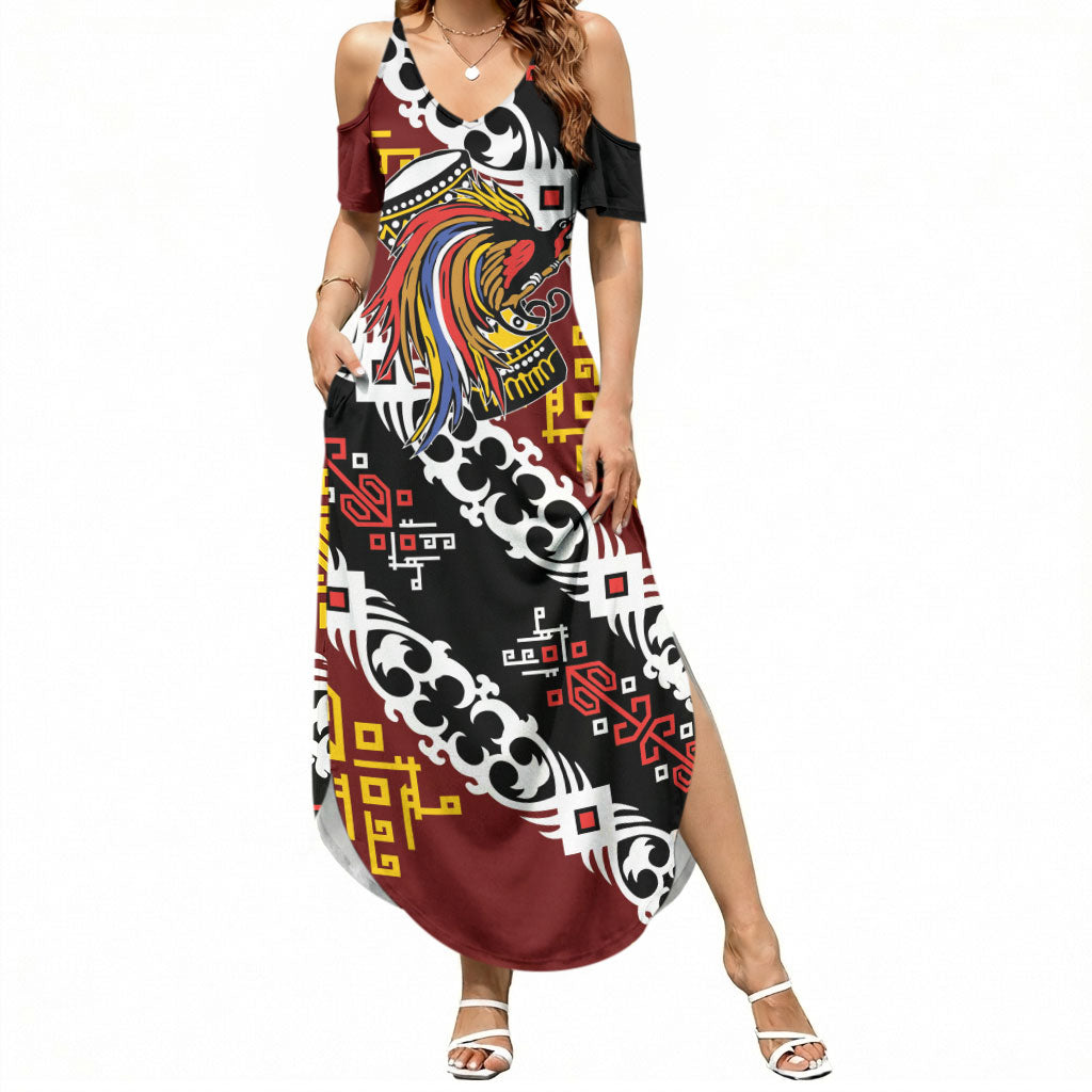 Personalised Papua New Guinea Bird Drum Summer Maxi Dress Papuan Batik Motif LT9 Women Black - Polynesian Pride