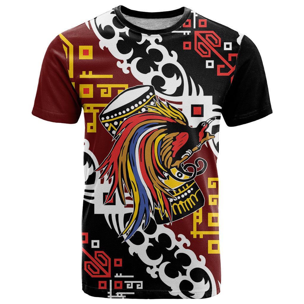 Personalised Papua New Guinea Bird Drum T Shirt Papuan Batik Motif LT9 Black - Polynesian Pride