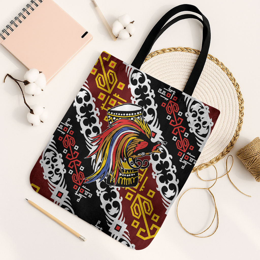 Papua New Guinea Bird Drum Tote Bag Papuan Batik Motif LT9 Black Strap One Size Black - Polynesian Pride