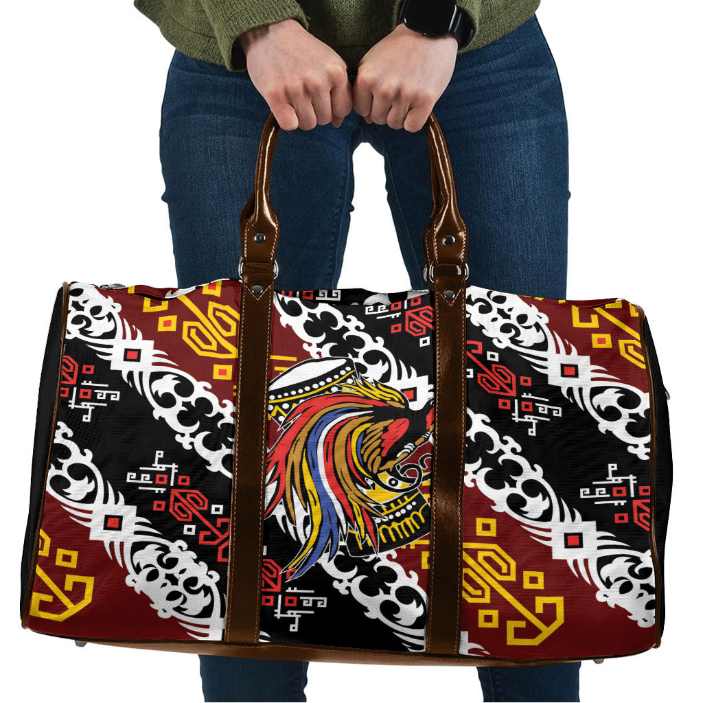 Papua New Guinea Bird Drum Travel Bag Papuan Batik Motif LT9 Black - Polynesian Pride