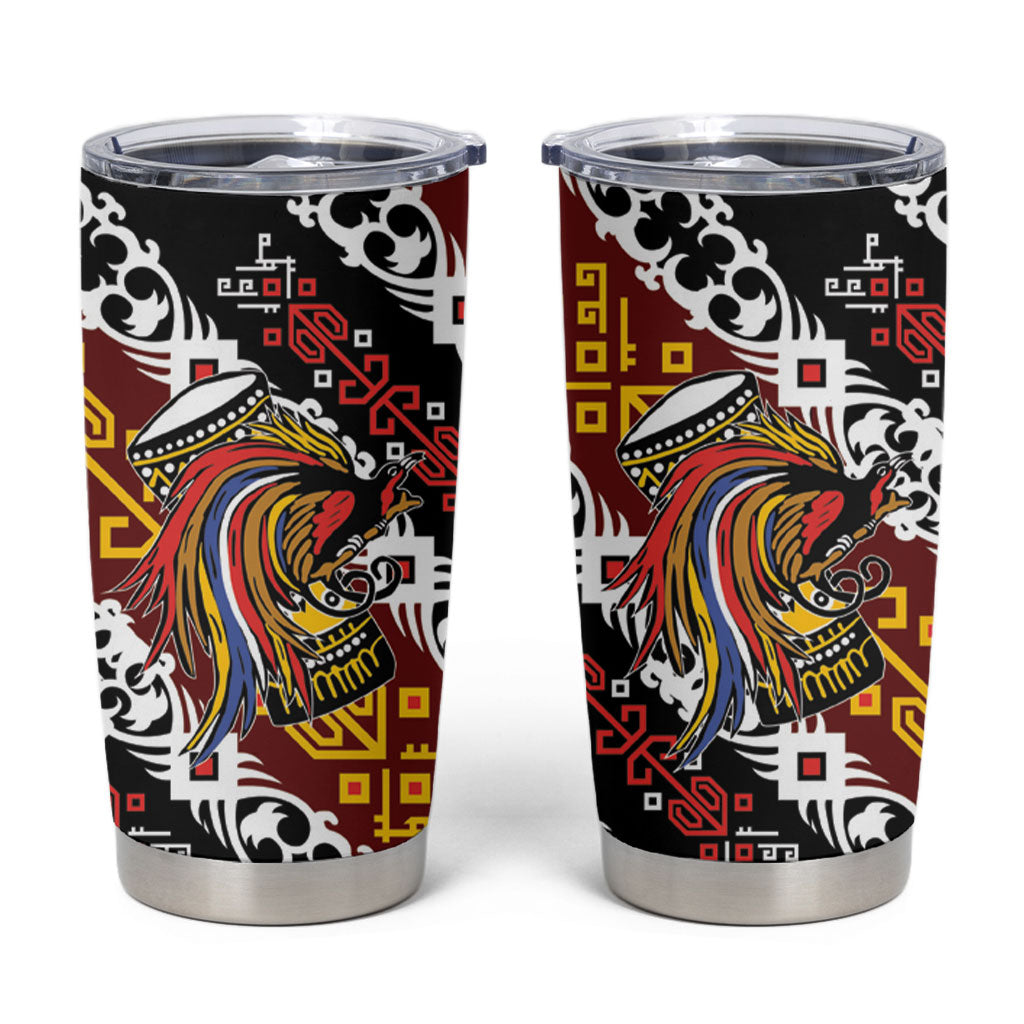 Papua New Guinea Bird Drum Tumbler Cup Papuan Batik Motif LT9 Black - Polynesian Pride
