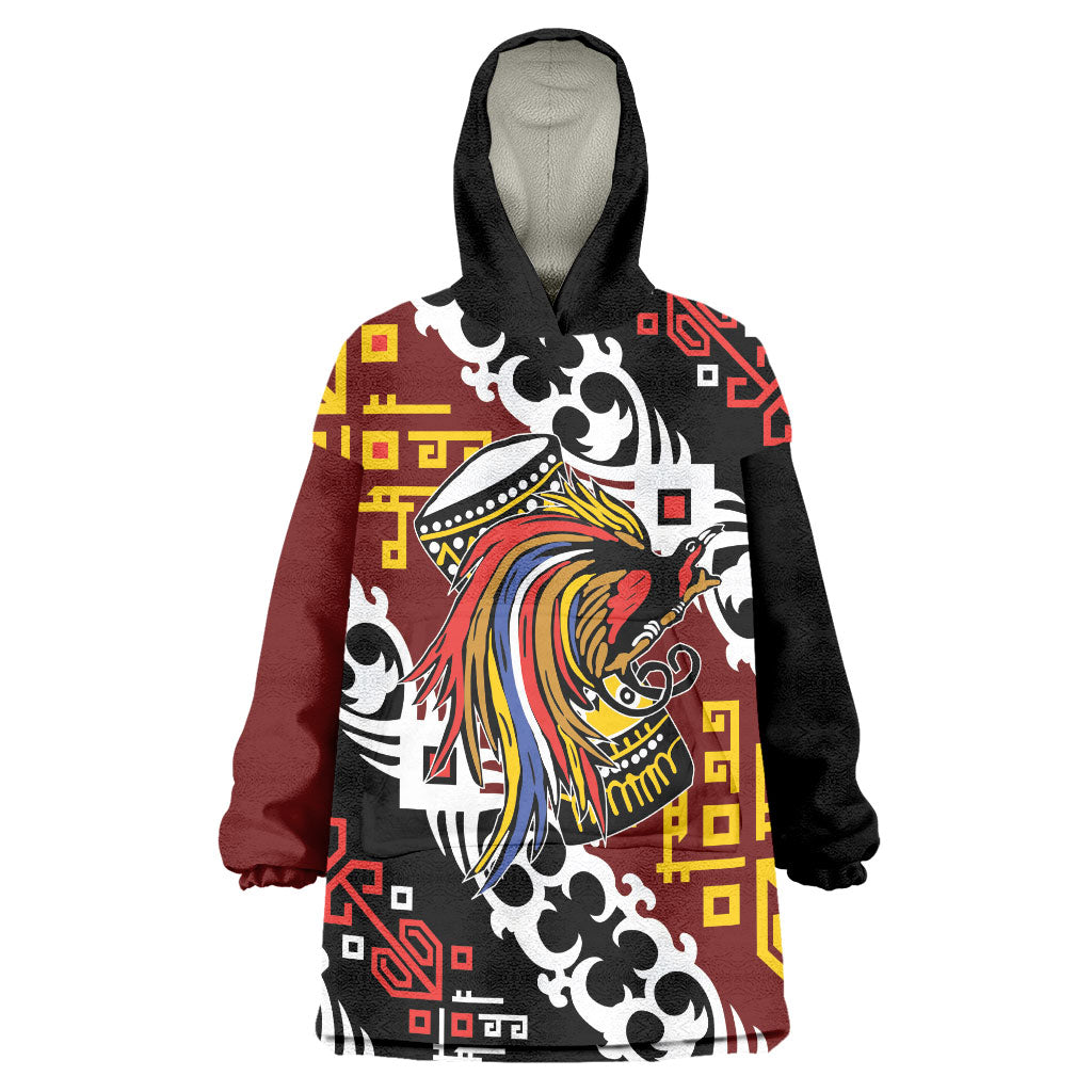 Personalised Papua New Guinea Bird Drum Wearable Blanket Hoodie Papuan Batik Motif LT9 One Size Black - Polynesian Pride